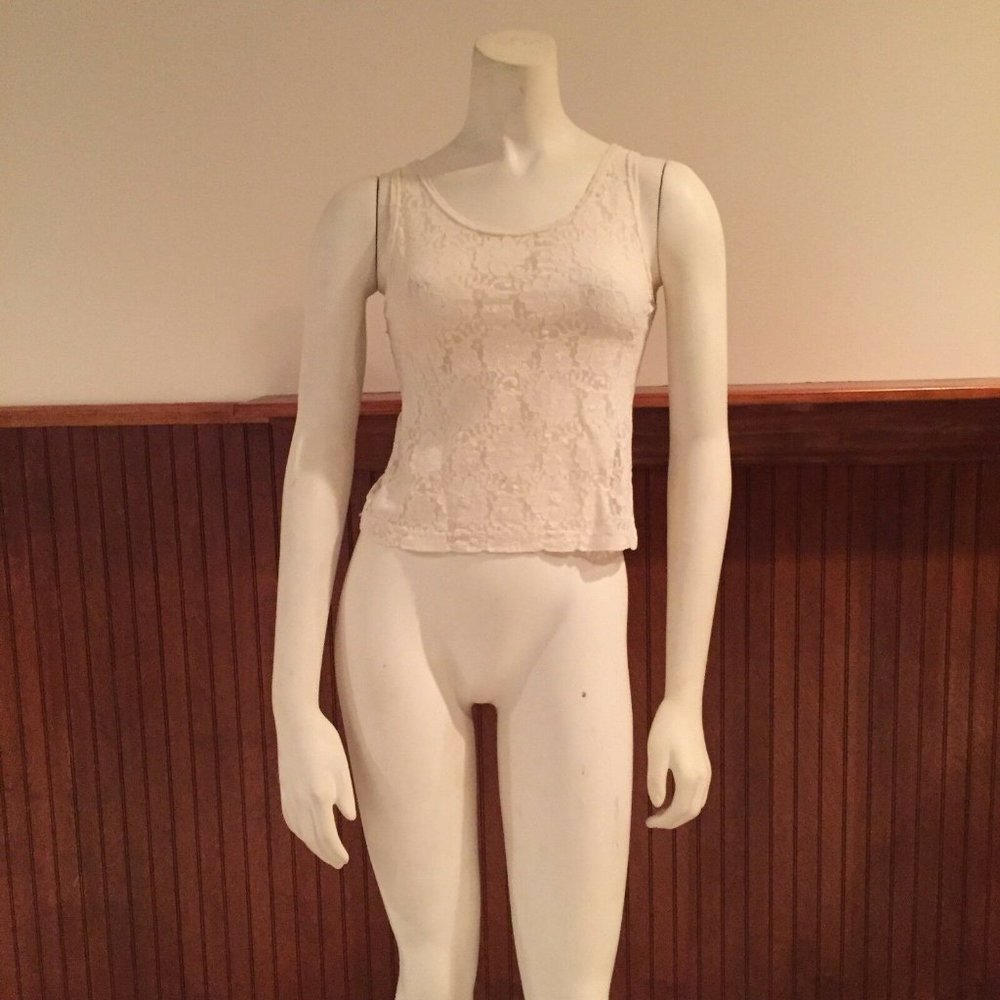 Croquet Club Vintage White Lace Sleeveless Shirt - Size: XS (estimated)